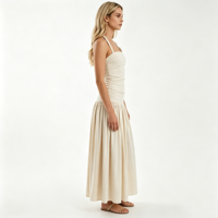 Nuevo Vestido Maxi de Verano 2026 para Mujer, Sólido, Bordado, Casual, Elegante, con Tirantes Anchos, Halter, Sin Mangas, Espalda Descubierta, Cintura Natural, Corte Frontal