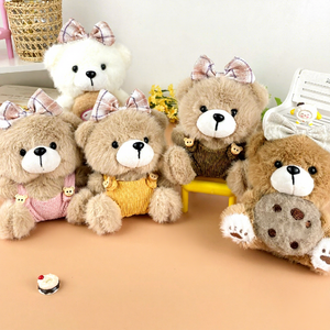 Stuffed Animal Toy Plush Charm Keychain Cute Soft Fluffy Cookies Bow Cloth T-shirt Bear Peluche Backpack Doll Pendant Keyring
