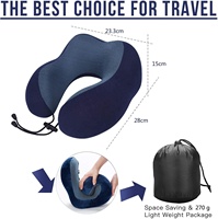 Oreiller cervical en mousse à mémoire de forme pure lavable en machine avec housse confortable et respirante Kit de voyage en avion (bleu)