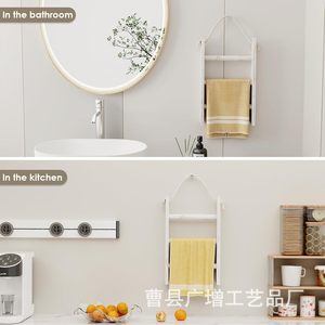 Wooden Blanket Ladder <b>Storage</b> Rack 3 Tier White <b>Wall</b> Mounted Towel Holder Country Style Bathroom Organizer - Product Image 2