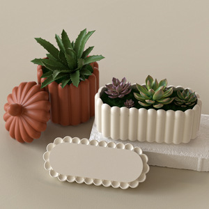 Early Riser Wave Stripe Oval redondo maceta molde <span class=keywords><strong>de</strong></span> silicona DIY aromaterapia vela taza molde <span class=keywords><strong>de</strong></span> <span class=keywords><strong>yeso</strong></span> para decoración del hogar - Product Image 1