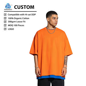 Мужская оранжевая футболка оверсайз из плотного хлопка с индивидуальным логотипом, однотонная, для повседневного образа, в стиле стритвир - Product Image 1