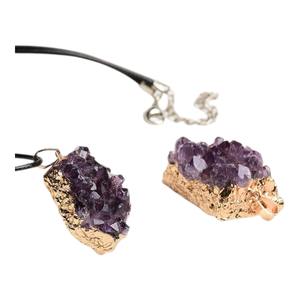 Collier pendentif en cristal naturel, améthyste, pierres de forme aléatoire, bijoux minéraux, cadeau unisexe, en promotion - Product Image 3