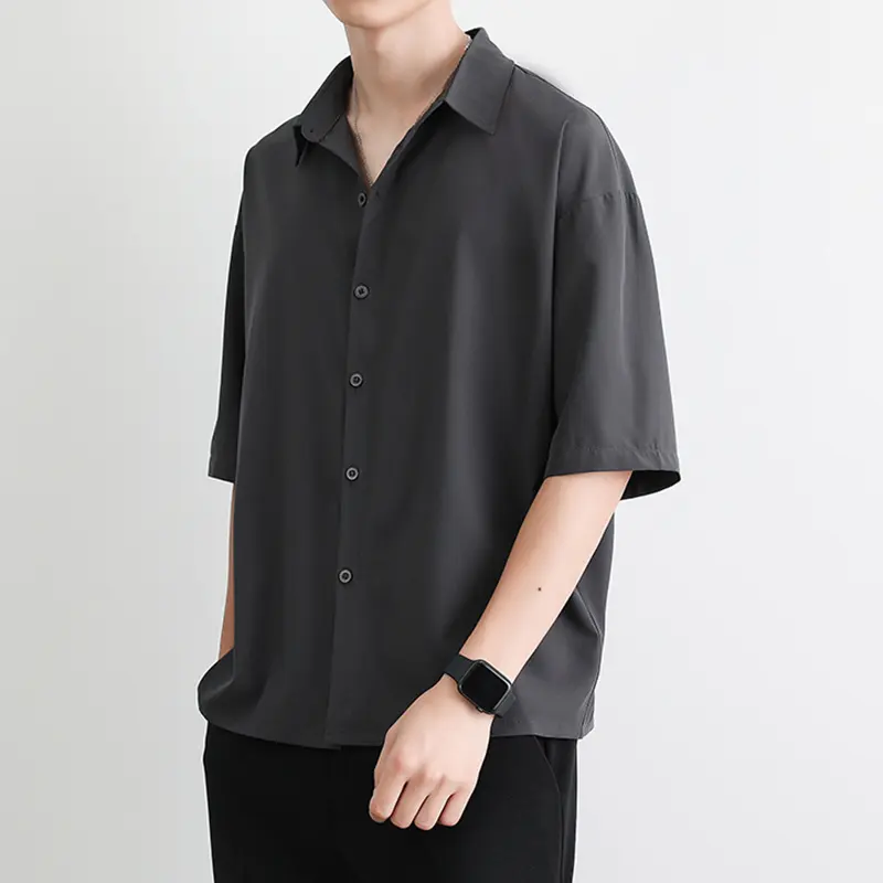 Wholesale Japanese Style Casual Men's Short Sleeve Shirt S-3XL Men's Loose Lapel Solid Color Shirt