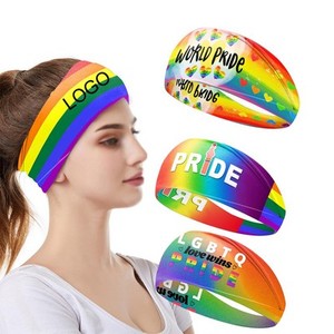 Wholesale Custom Logo Digital Printing Breathable Multi-Functional Rainbow <b>Headband</b> Headwraps Elastic Wide Stretchy Promotional - Product Image 1
