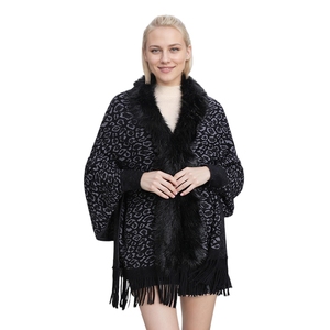 Abrigo de Piel Sintética con Borlas de Leopardo para Mujer, Chaqueta Casual con Mangas Murciélago y Cuello de Piel Artificial, Capa para Invierno y Otoño - Product Image 2