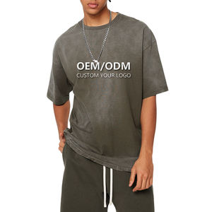 T-Shirt da Uomo in Puro Cotone a Collo Tondo, <span class=keywords><strong>Maniche</strong></span> <span class=keywords><strong>Corte</strong></span>, Stile Americano Casual, Colore Sfumato, Vestibilità Ampia, Primavera-Estate - Product Image 3