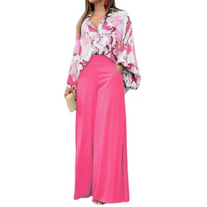 Set da <span class=keywords><strong>donna</strong></span> moda Casual a due pezzi camicia stampata di grandi dimensioni a gamba larga in tessuto lungo Casual - Product Image 2