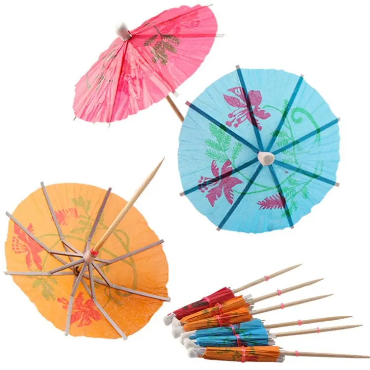 Bambus parasol cheap colorful custom decorative bamboo wooden summer umbrella fruit pick cocktail umbrella pick for sale
