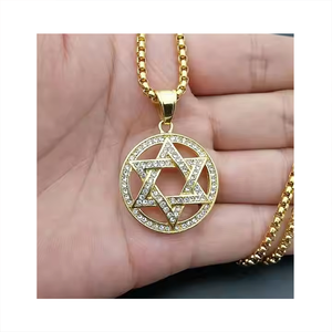 Collar Fino <span class=keywords><strong>de</strong></span> Acero Inoxidable para Hombre y Mujer, Estrella <span class=keywords><strong>de</strong></span> Pentagrama, Círculo Redondo <span class=keywords><strong>de</strong></span> Dos Tonos, Joyería Unisex A LA Moda - Product Image 1