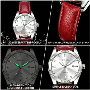 X-GEQCK 8077 Nuevo <span class=keywords><strong>Reloj</strong></span> <span class=keywords><strong>de</strong></span> Cuarzo para <span class=keywords><strong>Mujer</strong></span> con Doble Calendario, Correa <span class=keywords><strong>de</strong></span> Cuero Vacuno, Caja <span class=keywords><strong>de</strong></span> Aleación, Esfera con Incrustaciones <span class=keywords><strong>de</strong></span> Diamantes, a la Moda e Impermeable - Product Image 2