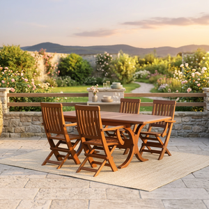 Wooden <b>Garden</b> <b>Table</b> Set <b>Folding</b> Chairs Slatted Armchairs Outdoor Patio Dining Furniture Deck Yard - Product Image 1
