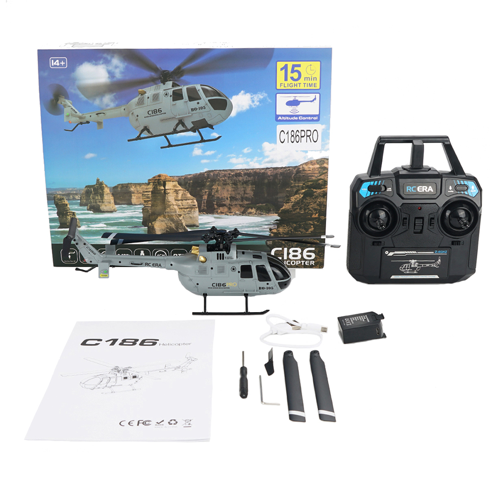 C186 Pro RC Helicopter Toy BO105 - 6-Axis Gyro, Remote Control, 4