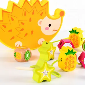 早教玩具新款刺猬水果平衡积木儿童益智串珠木制玩具