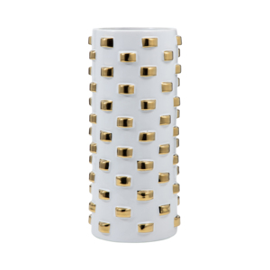 Vaso cilindrico in ceramica con dettagli dorati per l'arredamento del soggiorno e vaso per fiori per camera da letto o ufficio - Product Image 3