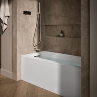 Baignoire îlot moderne YUNMAN en acrylique à immersion profonde avec rebord et bordure intégrés, vidange à gauche, blanche, pour hôtels et villas