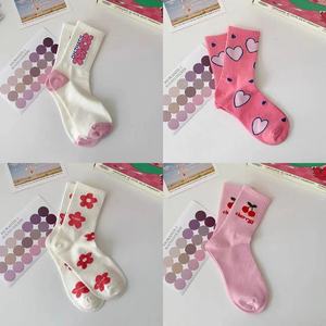 Pink Cherry Print Slouch <b>Socks</b> Women's Mid-Calf Cotton <b>Breathable</b> Sweat-Absorbing Odor-Resistant Youth Style - Product Image 4