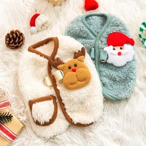 Pet Fleece Coat Christmas Reindeer Santa Design For Cats <b>Dogs</b> Small Pets Warm Winter Wear Brown Green Cute Animal Pattern - Product Image 1