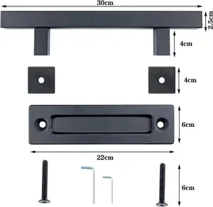 2 Stuks Zwarte Trekdeur Deurplaat Handvat 8Inch Roestvrij Staal Heavy Duty Schuur Deur Pull