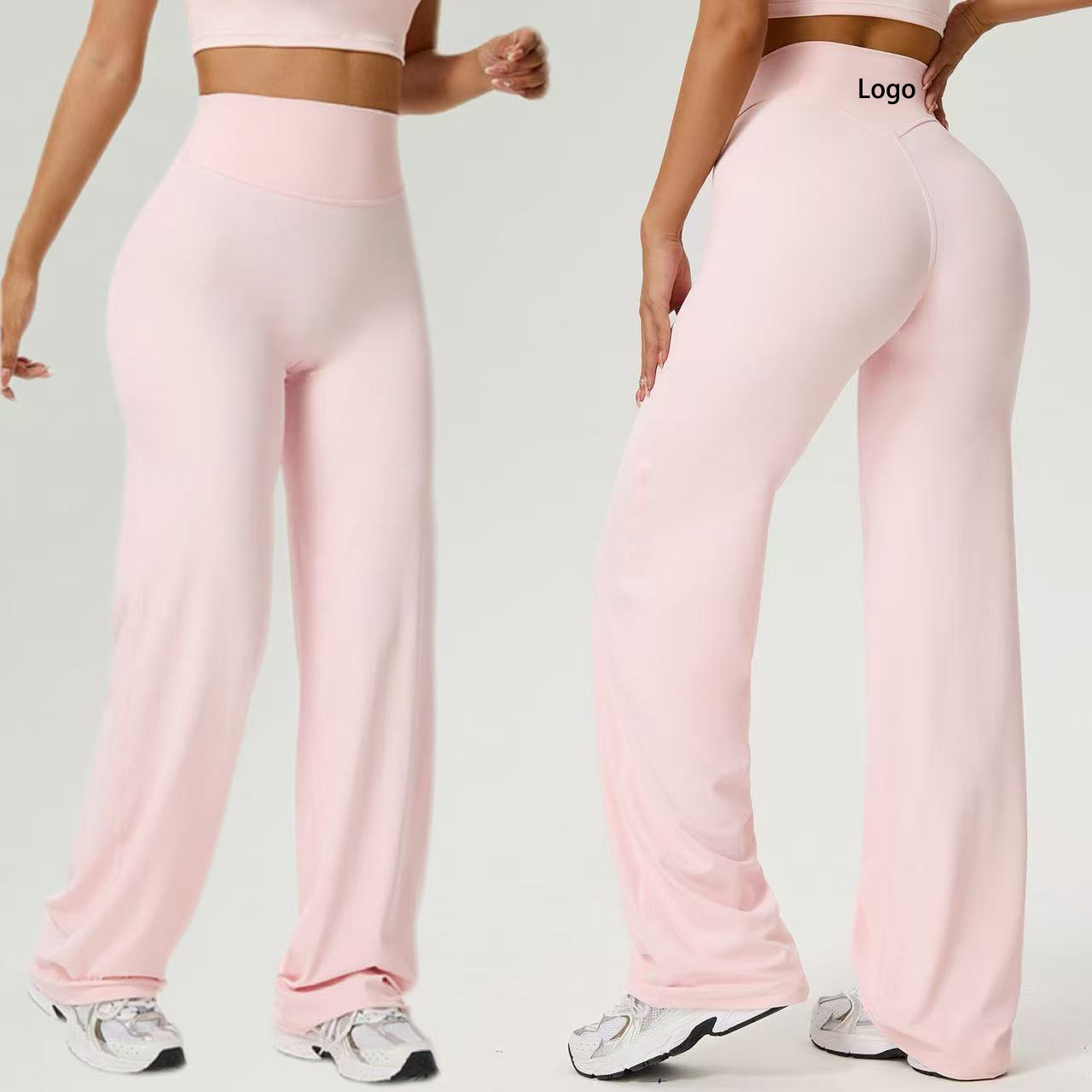 Plus Size High Waist Breathable Elastic Waist Women's Yoga Pants V-shape Bell-bottom Big Butt Wide Leg Full Length Leggings