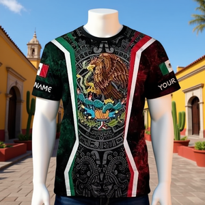 T-Shirt Aquila Azteca Messicana con Design Bandiera Messicana 3D e Opzione Nome Personalizzato - Product Image 3