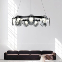 Lustre suspendu moderne à LED, anneau en verre fumé, dimmable, 3 températures de couleur, lampe suspendue en métal noir pour salon