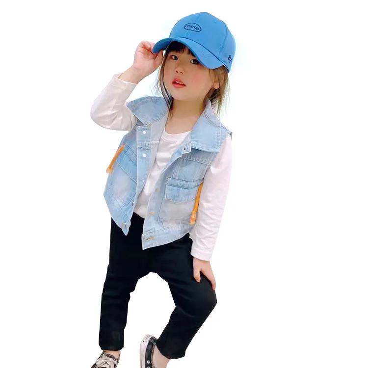 Customized Casual Kids Clothing Sleeveless Jean Vest Children Girls Denim Jeans Waistcoat