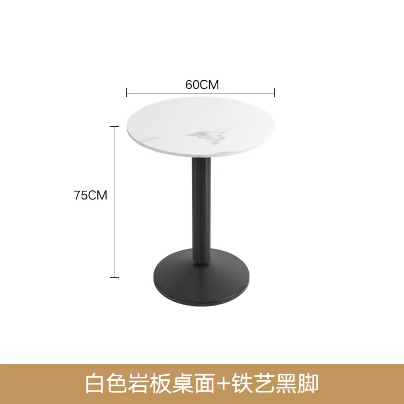 Table ronde dalle roche blanche flocon de neige + base noire en fer forgé
