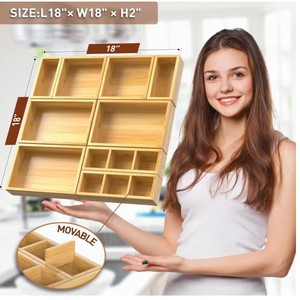 Bamboo Desktop Organizer 9-Compartment Removable <b>Storage</b> <b>Tray</b> For Office Stationery And Snacks - Product Image 5
