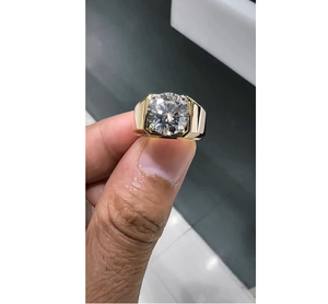 Anillo de Sello con Diamante Cultivado en Laboratorio de 3CT, Oro Amarillo de 14K, Anillo de Hombre, Joyería Fina de Lujo, Regalo - Product Image 1