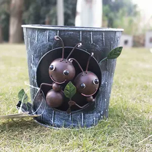 Pot bunga kerajinan taman, pot dekorasi bentuk hewan pot penanam logam Ant
