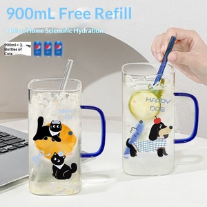 Mug carré en verre élégant résistant à la chaleur avec poignée et paille, tasse à lait portable pour femmes de bureau - Product Image 4