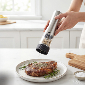 Rechargeable Stainless Steel Salt and <b>Pepper</b> Mill Set with White LED Light Portable Design for Chefs - Product Image 5