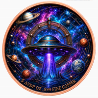 Pièce de monnaie en cuivre pur 99,9 % de 5 AVDP oz, à relief élevé, thème science-fiction spatiale Alien City Devourer, imprimée UV colorée, pièce de monnaie en cuivre de collection