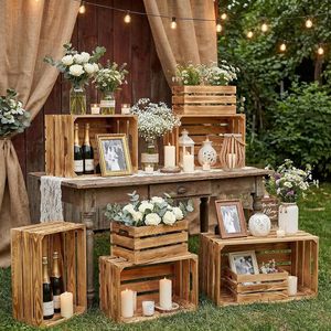 Ensemble de <span class=keywords><strong>6</strong></span> caisses en <span class=keywords><strong>bois</strong></span> décoratives pour l'exposition, paniers en <span class=keywords><strong>bois</strong></span> rustiques de style farmhouse, caisses gigognes décoratives avec poignée pour le rangement - Product Image 5