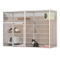 Enclos pour chats en métal blanc, solide, simple, luxueux, moderne, modulaire, à 3 niveaux, double colonne, extensible, 142 cm, avec structure à 15 tubes