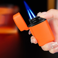 Briquet créatif d'extérieur à double flamme coupe-vent, briquet à gaz à flamme bleue avec logo personnalisé pour cigarettes
