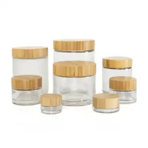 Glass Candle Jar Cover Lid Beech Wood Plastic with White Cap 100mm Natural Bamboo Cosmetic Bottles Eco Friendly Spray Bottles