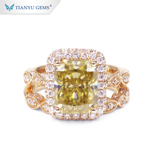 Tianyu Set Cincin Emas Pernikahan, Disesuaikan Moissanite Kuning Potongan Berpendar 3ct - Product Image 3