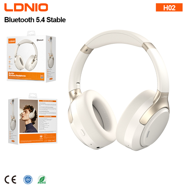 LDNIO H02 On-Ear Wireless Headphones Bluetooth Headset 5.4 49H Playtime 40mm Driver HiFi Stereo for Home Travel New Arrival