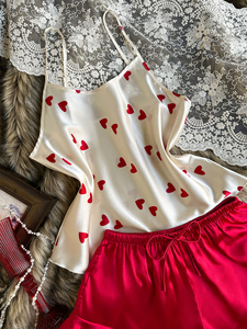 Ensemble pyjama 2 pièces pour femme, imprimé cœurs, haut à fines bretelles et <span class=keywords><strong>short</strong></span> à volants, style Saint-Valentin, vêtements de détente et de nuit - Product Image 4