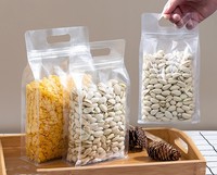 Sacs d'emballage alimentaire transparents à fond plat avec poignée, à huit soudures latérales, pour snacks, céréales, fruits secs, assaisonnements et noix