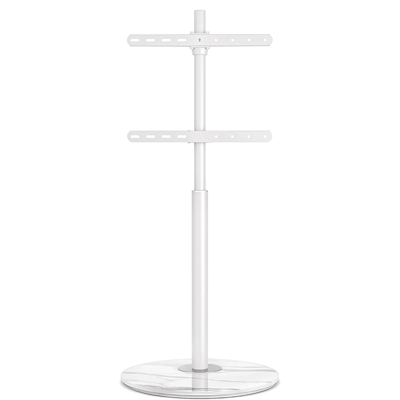 Suporte de TV com piso de vidro ultra branco com base redonda para tela de 65 polegadas, suporte de TV móvel com suporte de montagem, padrão de marmore