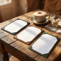 Porte-menu promotionnel A5 en cuir de vachette gaufré avec logo, support de menu moderne et durable, couverture rechargeable pour restaurant, avec clip.