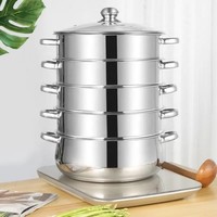 Vente chaude cinq couches en acier inoxydable vapeur Pot Restaurant qualité ustensiles de cuisine en métal pour la cuisson des aliments Top vente outil de cuisine