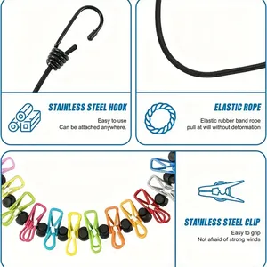 Tendedero de Ropa Extensible Portátil para Viajes con 12 Pinzas para Ropa, Accesorios para Camping y Uso en Interiores y Exteriores - Product Image 5