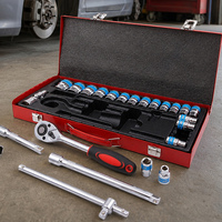 Kit d'outils en acier au chrome-vanadium de 24 pièces, jeu de clés à cliquet, douilles, clés métriques, coffret rigide, outils à main, réparation automobile professionnelle