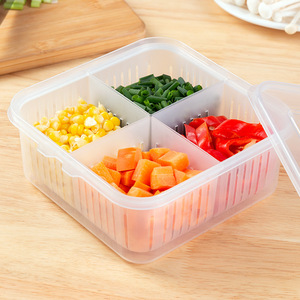 Fridge Storage Box Four Compartment With <b>Lid</b> Rectangle White Food <b>Container</b> For Kitchen Organization - Product Image 2