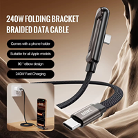 Support invisible portable 2-en-1 avec support intégré, câble de charge rapide 5A PD Type-C vers Type-C, chargeur multiple en cuivre pur, rotation à 360°