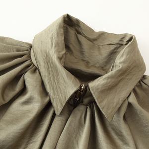 Blusa de Moda Casual para Mujer, Cuello Camisero, Manga Larga, Color Caqui, Tejido Vintage Transpirable, Sólido - Product Image 3